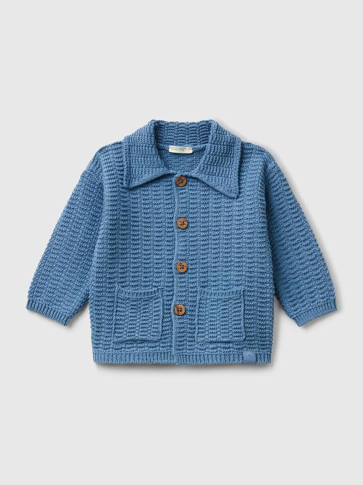 benetton Cardigan with collar Air Force Blue