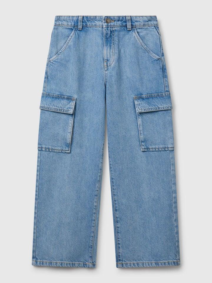 benetton Cargo jeans in 100% cotton Light Blue
