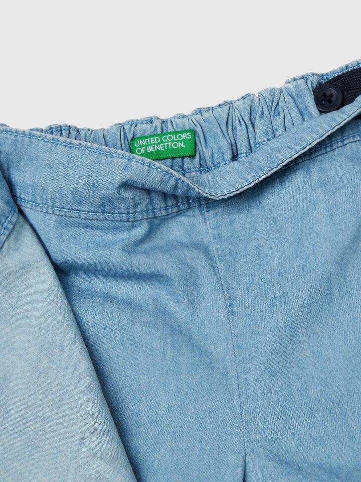 Benetton Chambray Culottes Light Blue