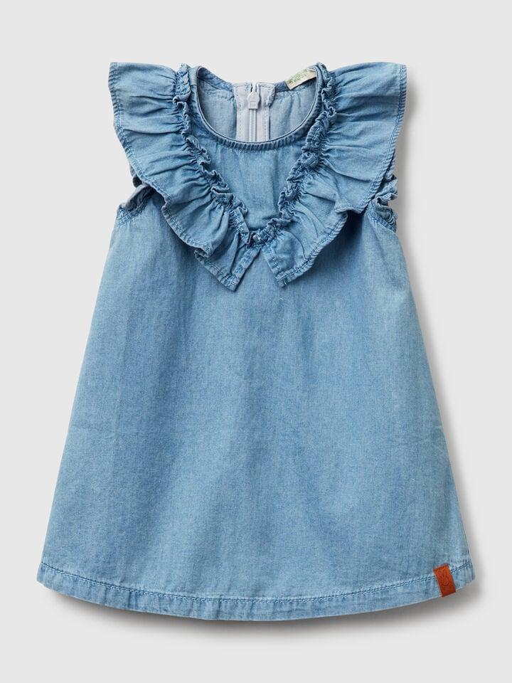benetton Chambray dress with frill Blue
