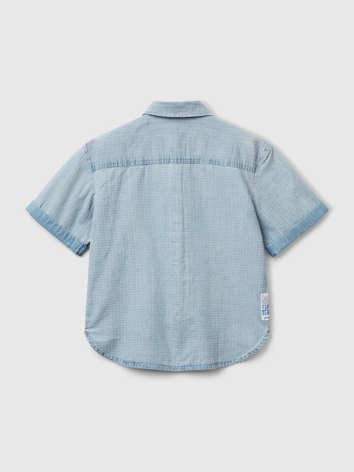 Benetton Check Shirt With Pockets Light Blue