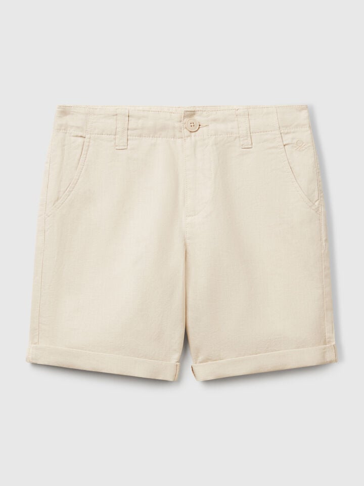 benetton Chino bermudas in pure linen Beige