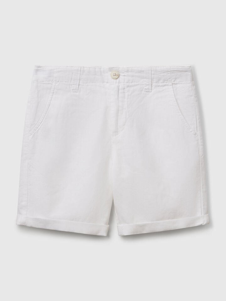 Benetton Chino Bermudas In Pure Linen White