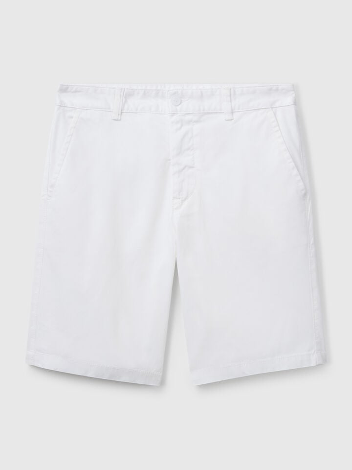 Benetton Chino Bermudas In Stretch Cotton White