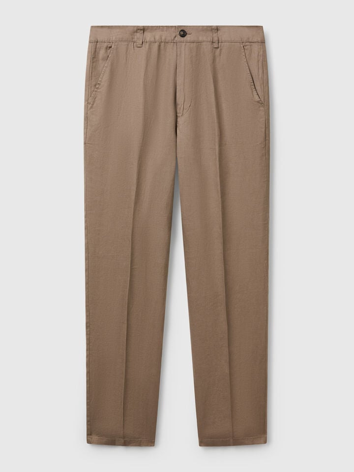 Benetton Chinos In Pure Linen Camel