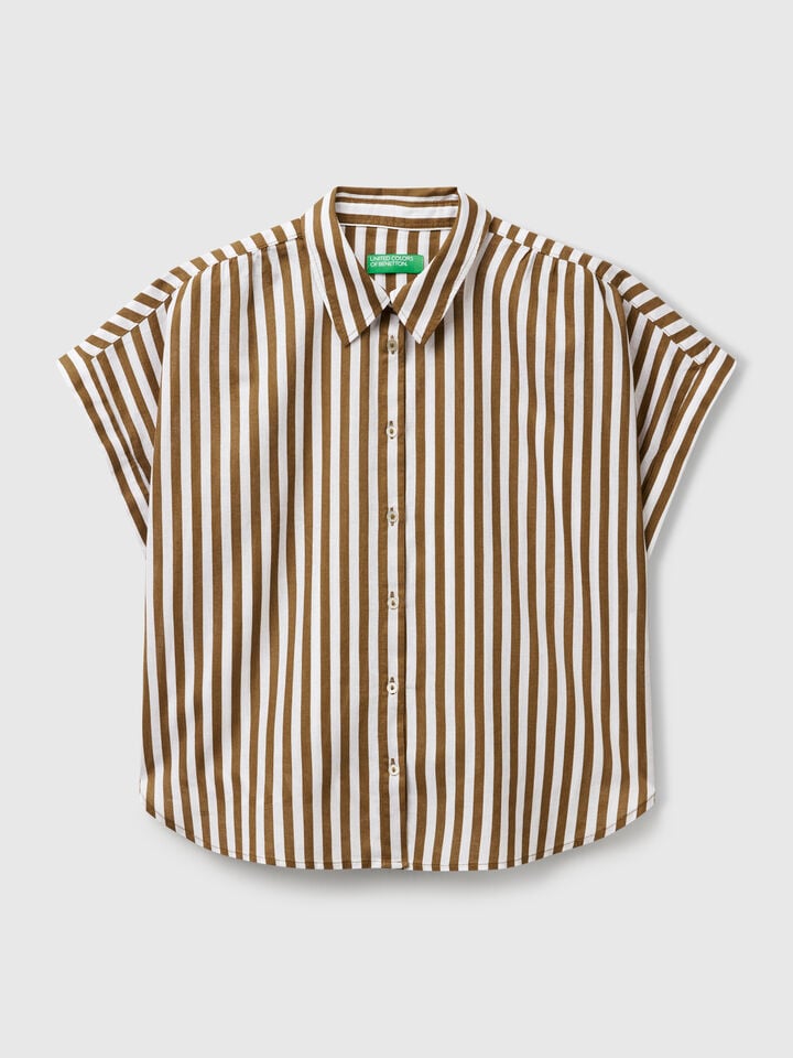 Benetton Comfort Fit Striped Shirt Brown