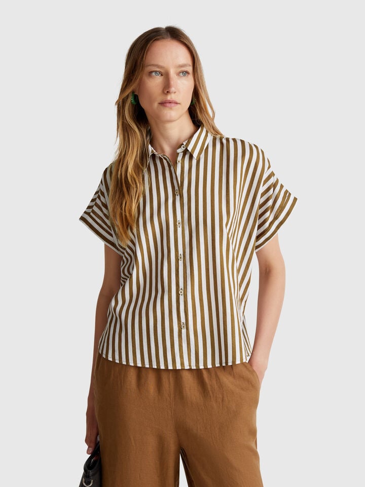 benetton Comfort fit striped shirt Brown