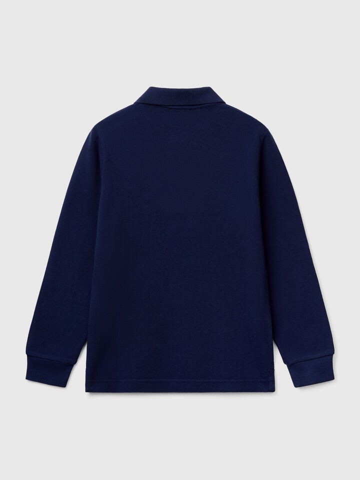 Benetton Cotton Long Sleeve Polo Dark Blue