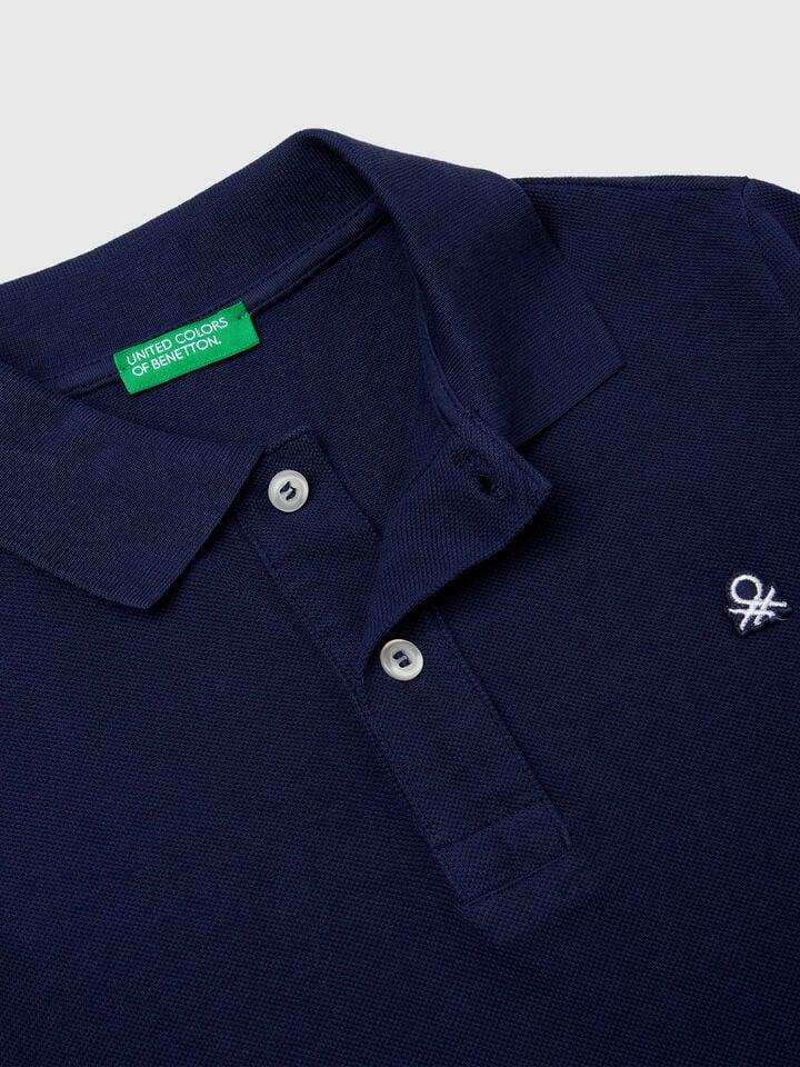 Benetton Cotton Long Sleeve Polo Dark Blue