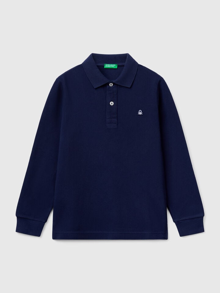 benetton cotton long sleeve polo Dark Blue