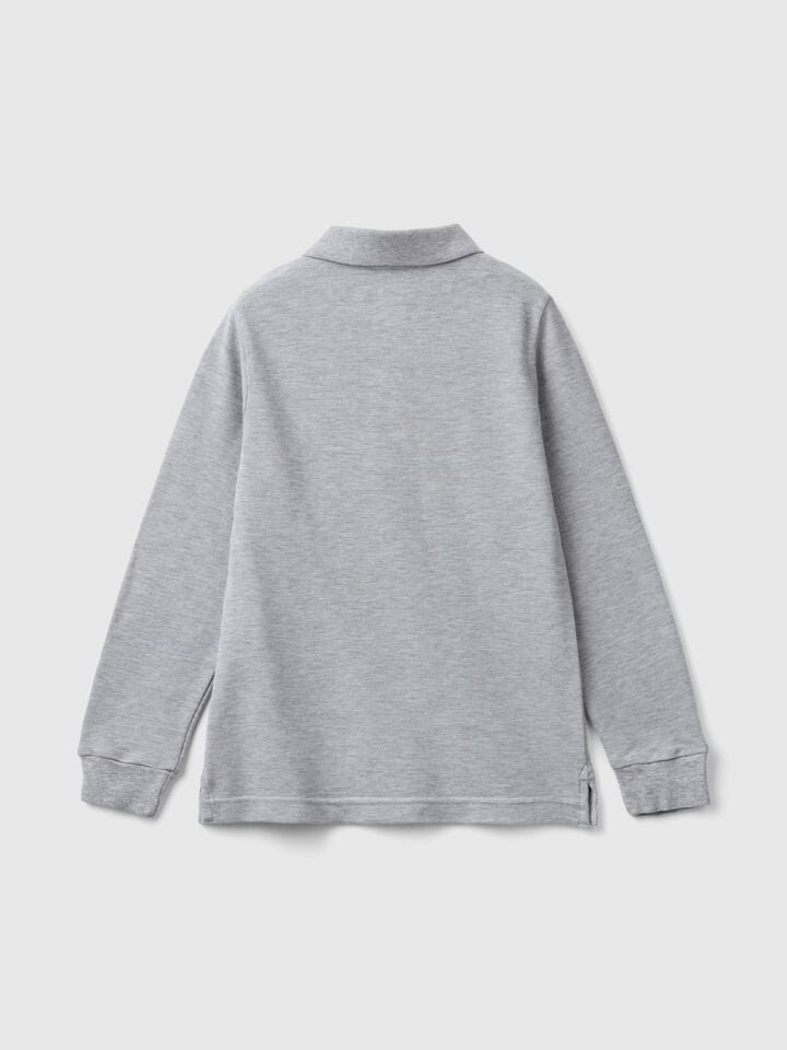 Benetton Cotton Long Sleeve Polo Light Gray