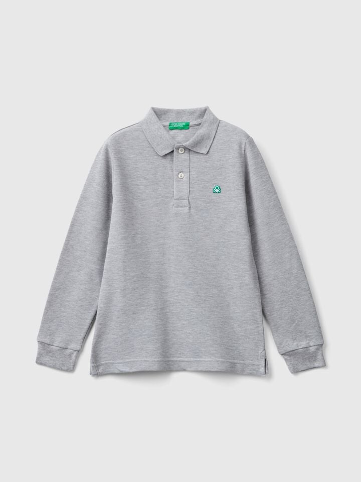 benetton cotton long sleeve polo Light Gray