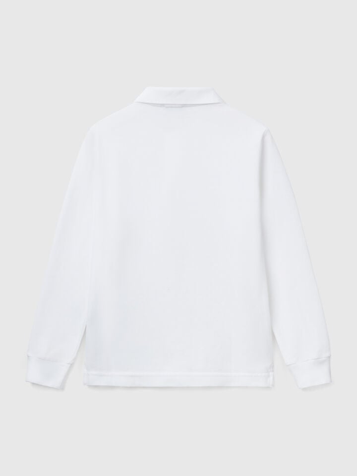 Benetton Cotton Long Sleeve Polo White