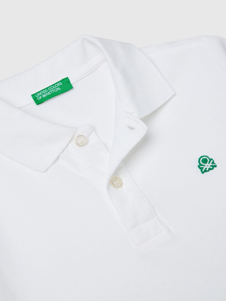 Benetton Cotton Long Sleeve Polo White