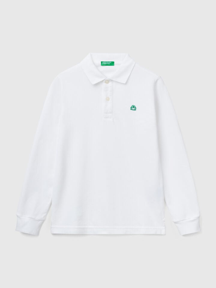 benetton cotton long sleeve polo White