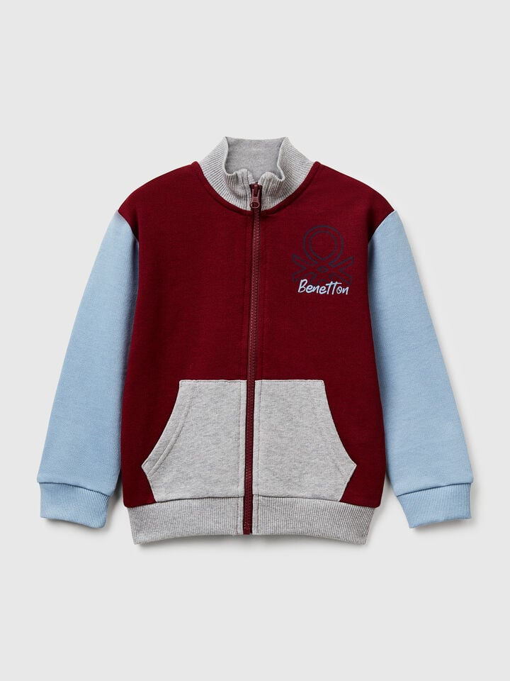 benetton Cotton sweatshirt with logo Burgundy