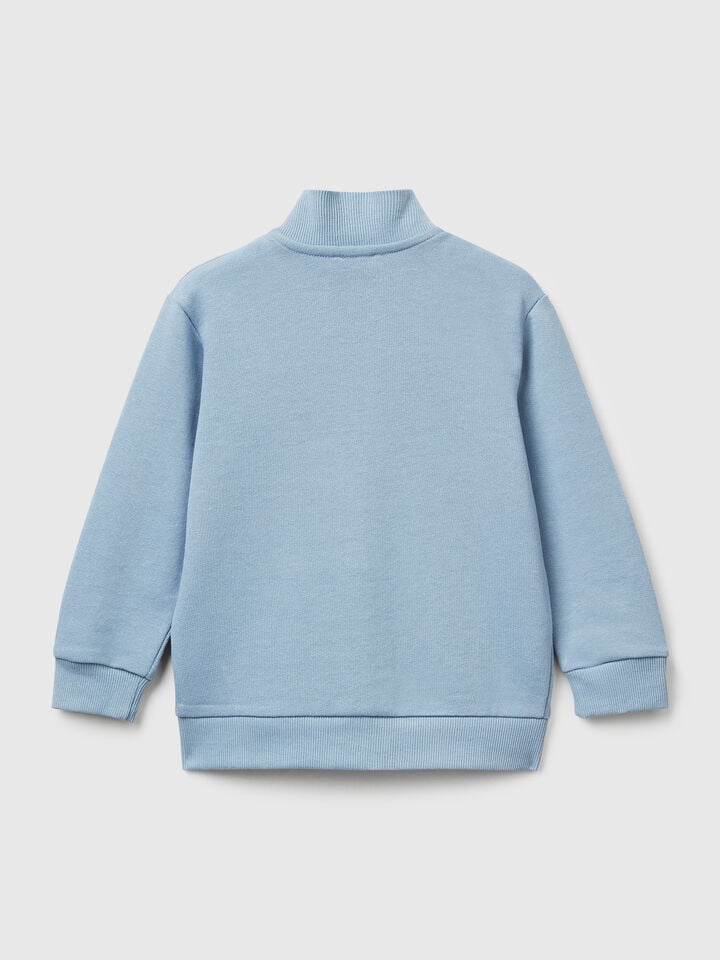 Benetton Cotton Sweatshirt With Logo Light Blue