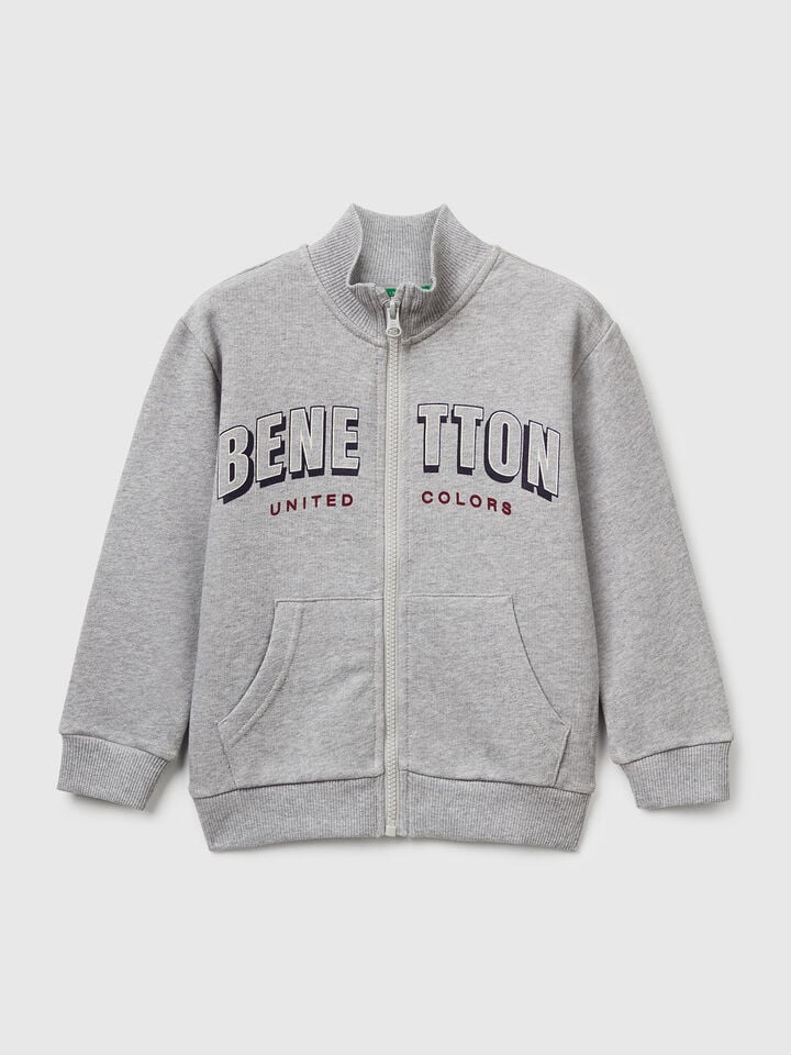 benetton Cotton sweatshirt with logo Light Gray