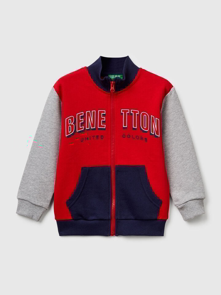 benetton Cotton sweatshirt with logo Red