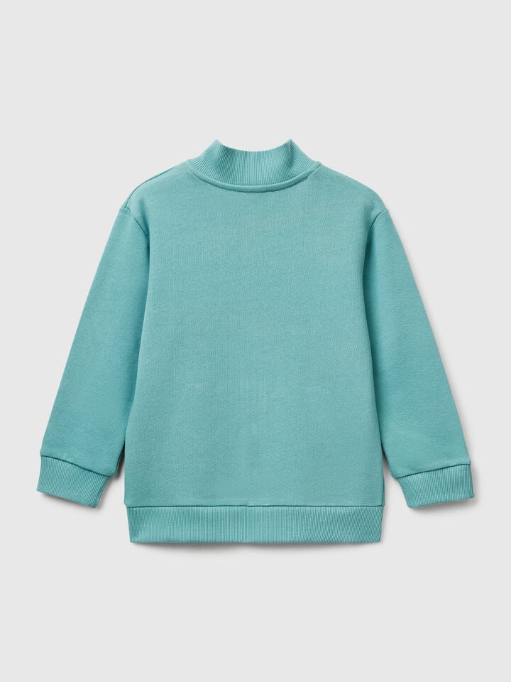 Benetton Cotton Sweatshirt With Logo Sky Blue