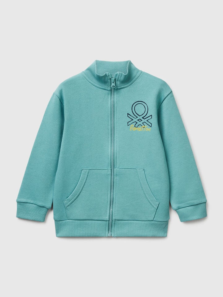 benetton Cotton sweatshirt with logo Sky Blue