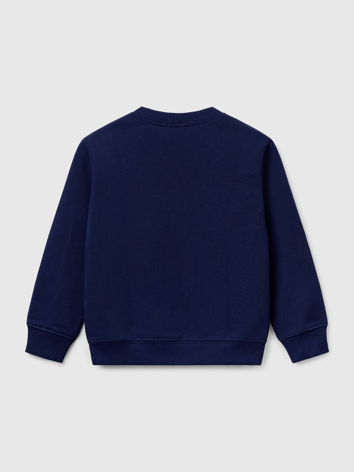 Benetton Cotton Sweatshirt With Print Dark Blue