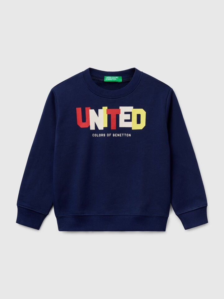 benetton cotton sweatshirt with print Dark Blue