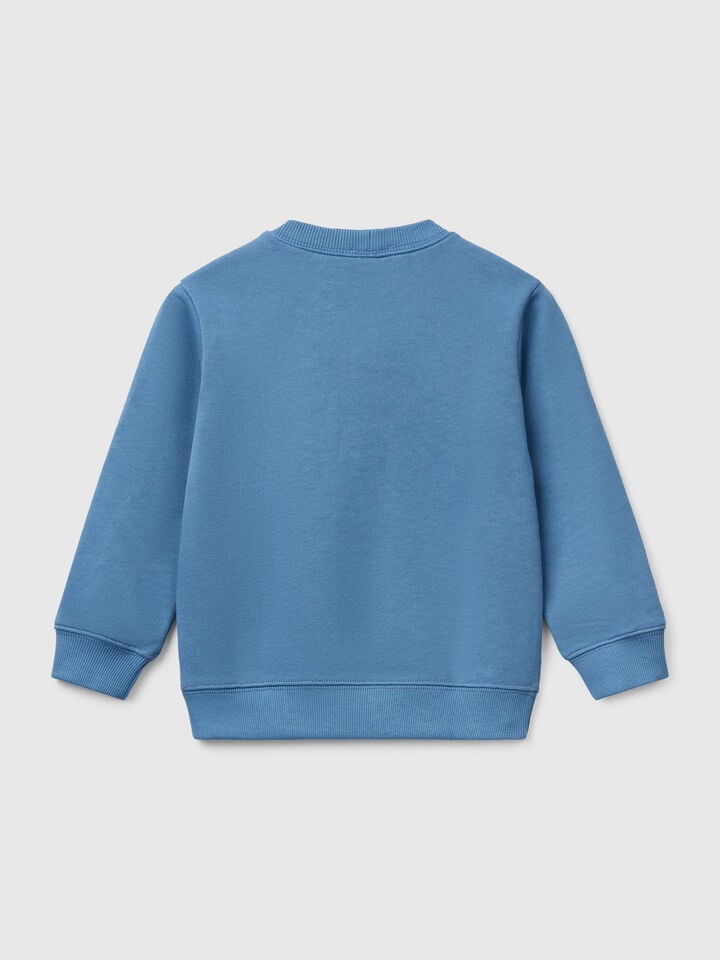 Benetton Cotton Sweatshirt With Print Light Blue