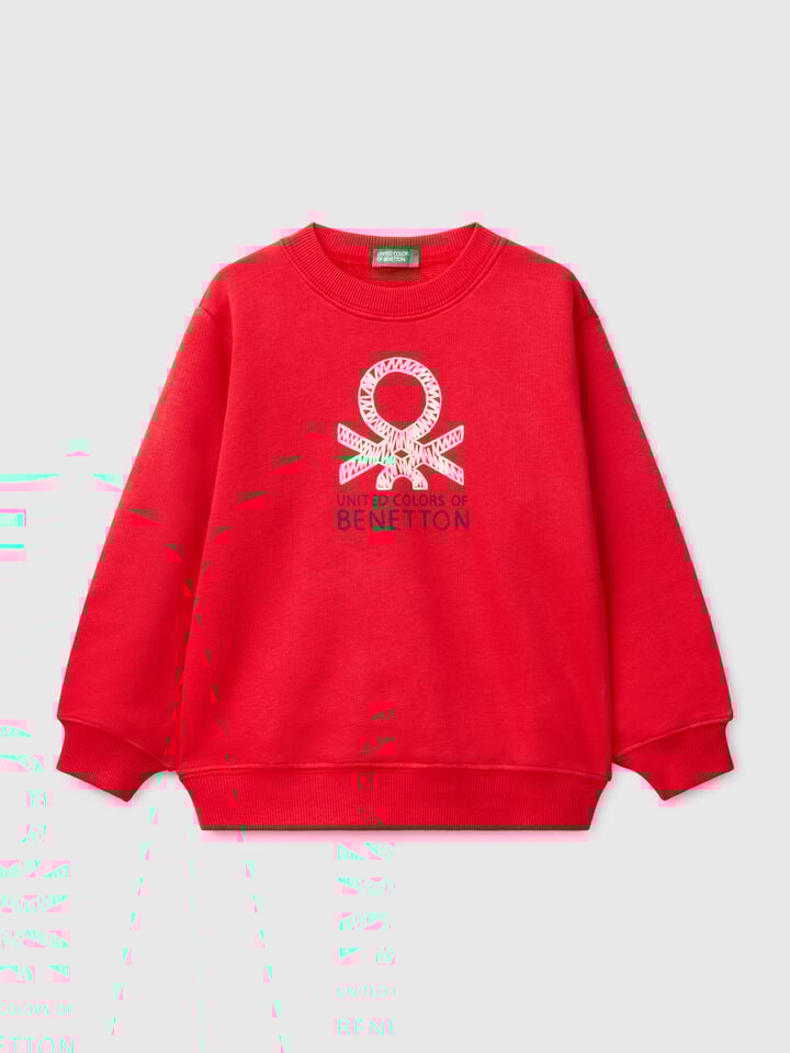 benetton cotton sweatshirt with print Red