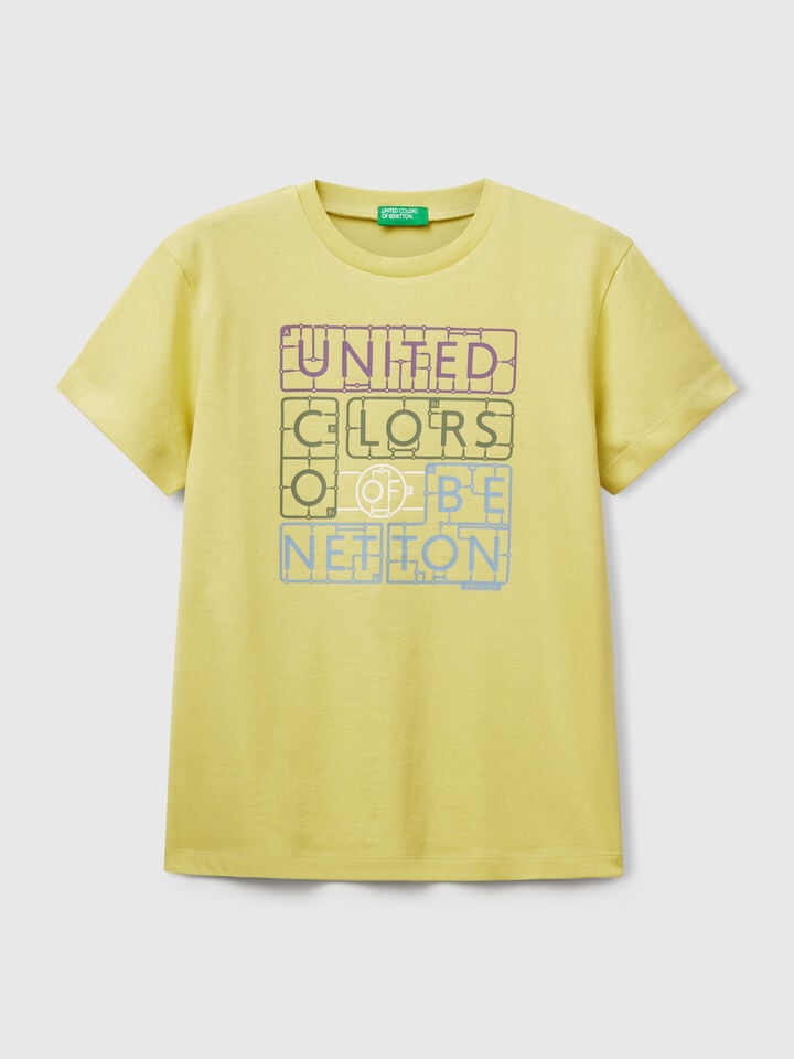 benetton Cotton t-shirt with print Yellow