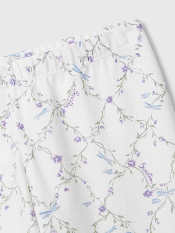 Benetton Cream Leggings With Print White