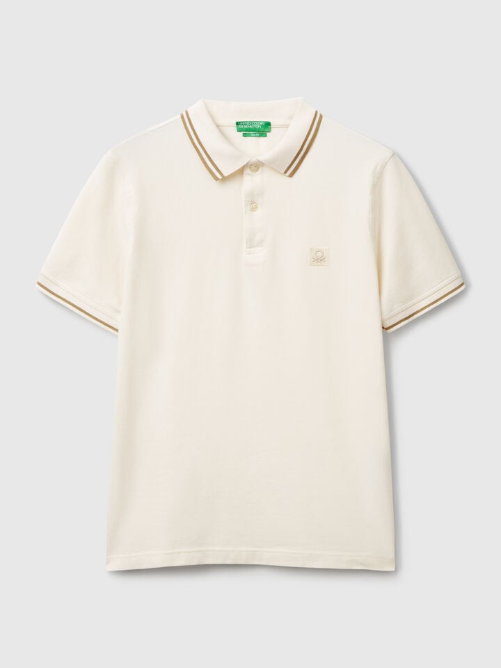 Benetton Cream Slim Fit Polo Creamy White