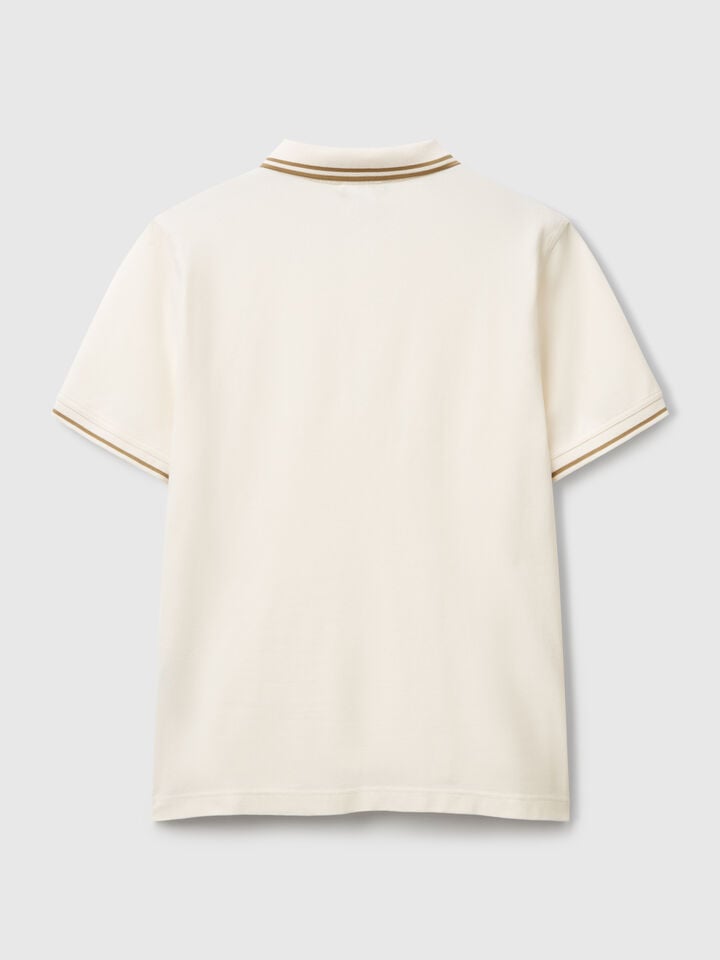 Benetton Cream Slim Fit Polo Creamy White