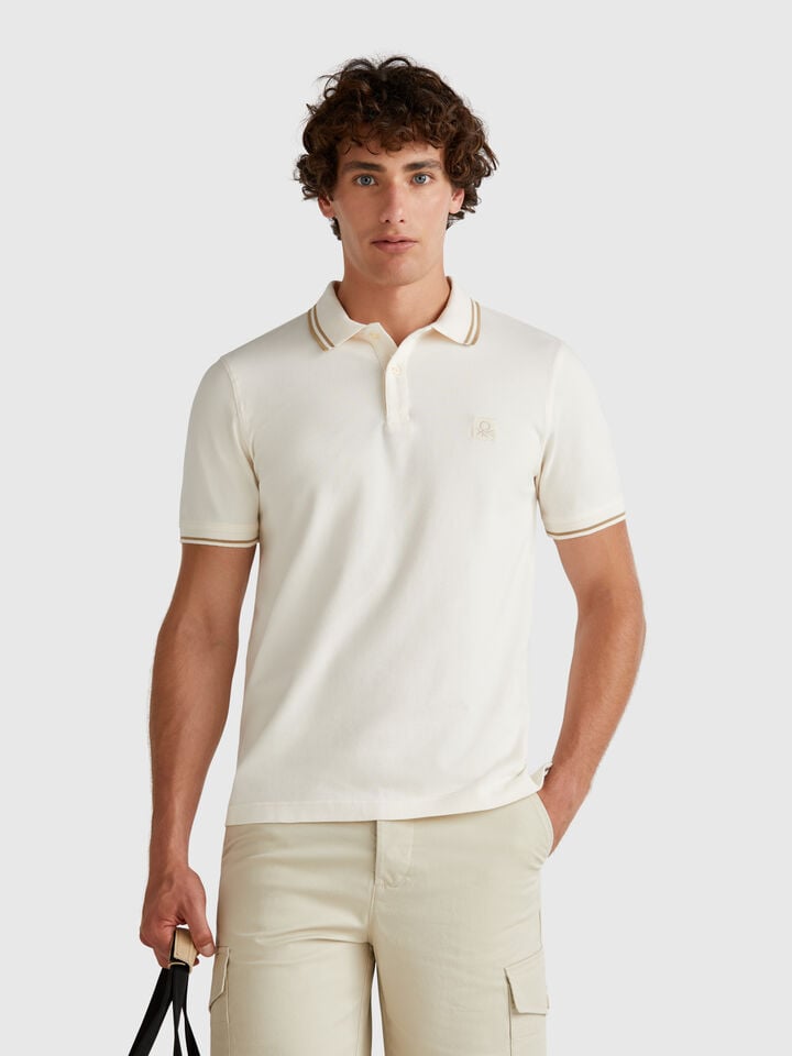 benetton Cream slim fit polo Creamy White