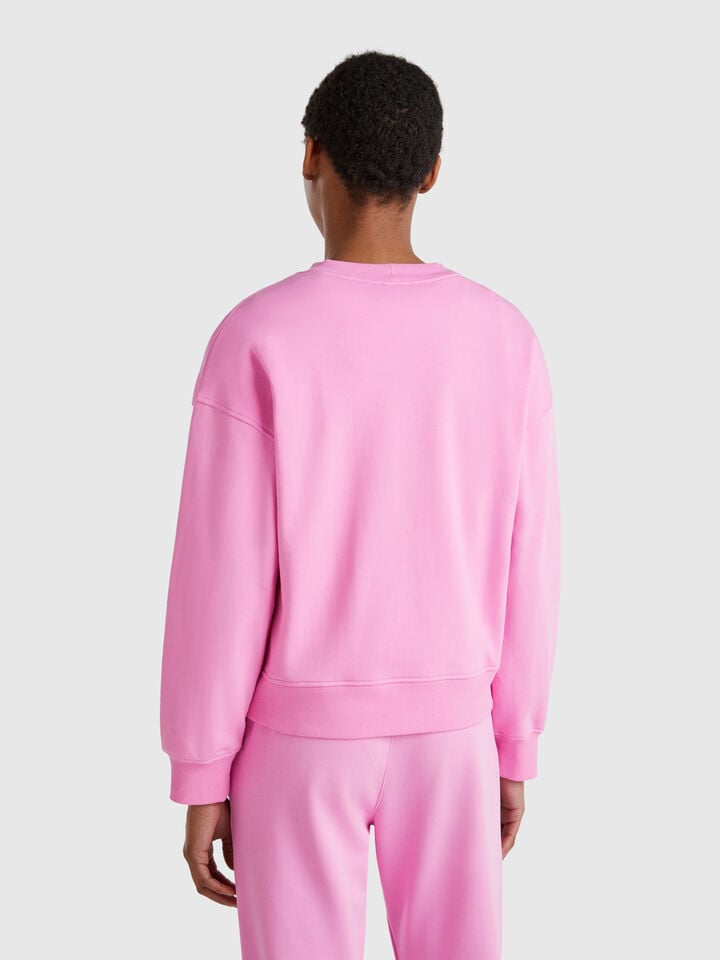 Benetton Crew Neck Sweatshirt In Cotton Blend Pink