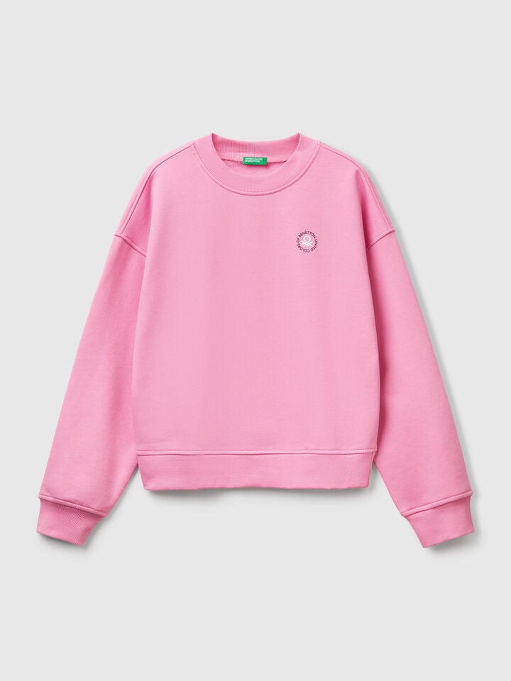 Benetton Crew Neck Sweatshirt In Cotton Blend Pink
