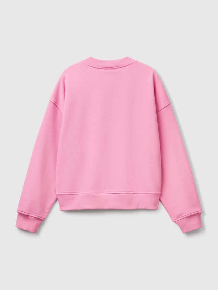 Benetton Crew Neck Sweatshirt In Cotton Blend Pink
