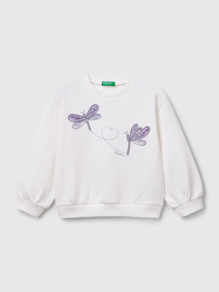 Benetton Crew-neck Sweatshirt With Sequins White