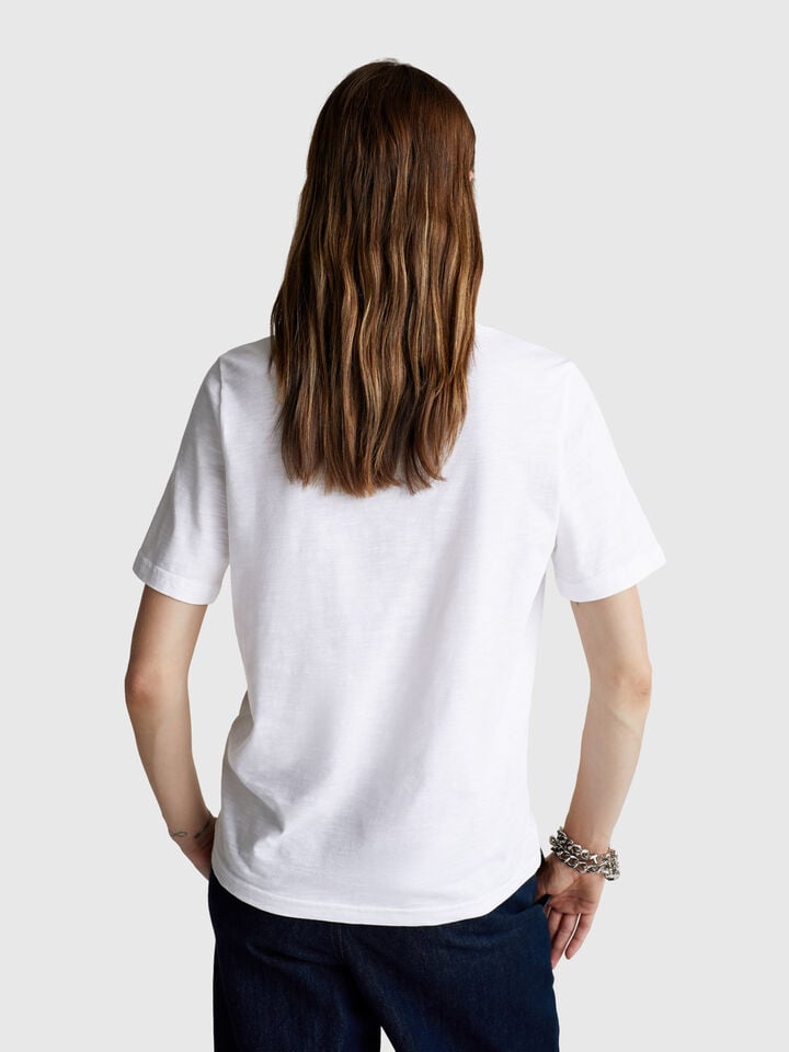Benetton Crew Neck T-shirt In Slub Cotton White