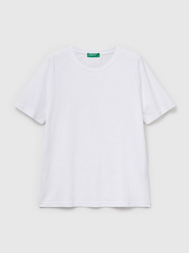 Benetton Crew Neck T-shirt In Slub Cotton White
