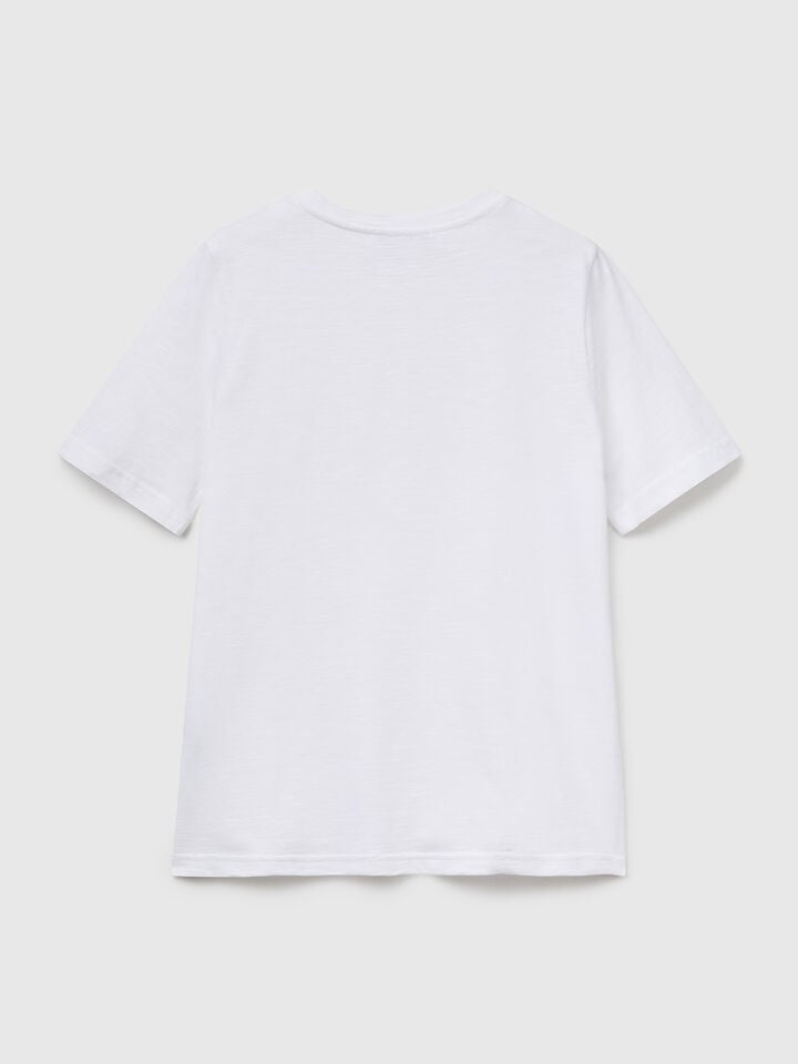Benetton Crew Neck T-shirt In Slub Cotton White