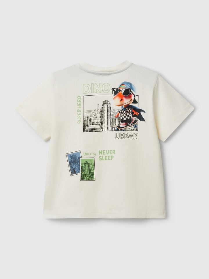 Benetton Crew Neck T-shirt With Print Creamy White