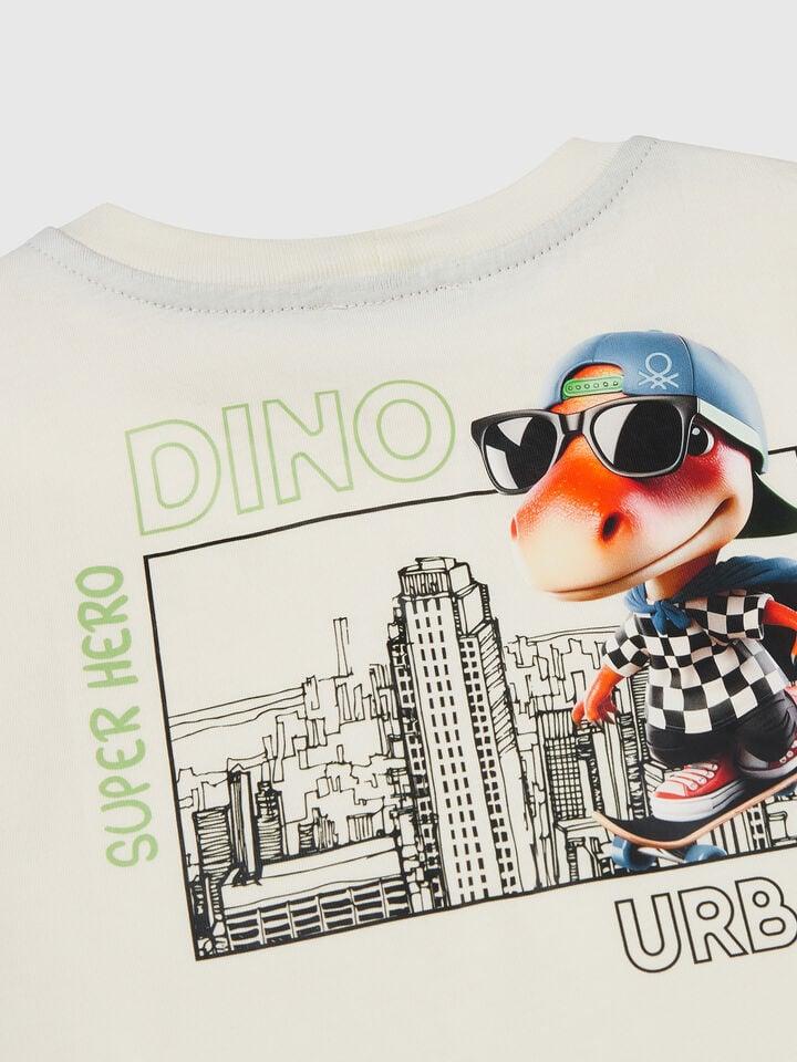 Benetton Crew Neck T-shirt With Print Creamy White