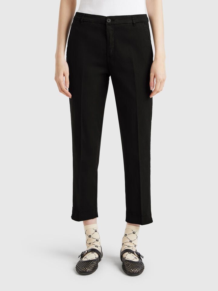benetton Cropped chinos in stretch cotton Black