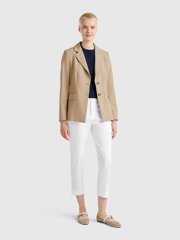 Benetton Cropped Chinos In Stretch Cotton White