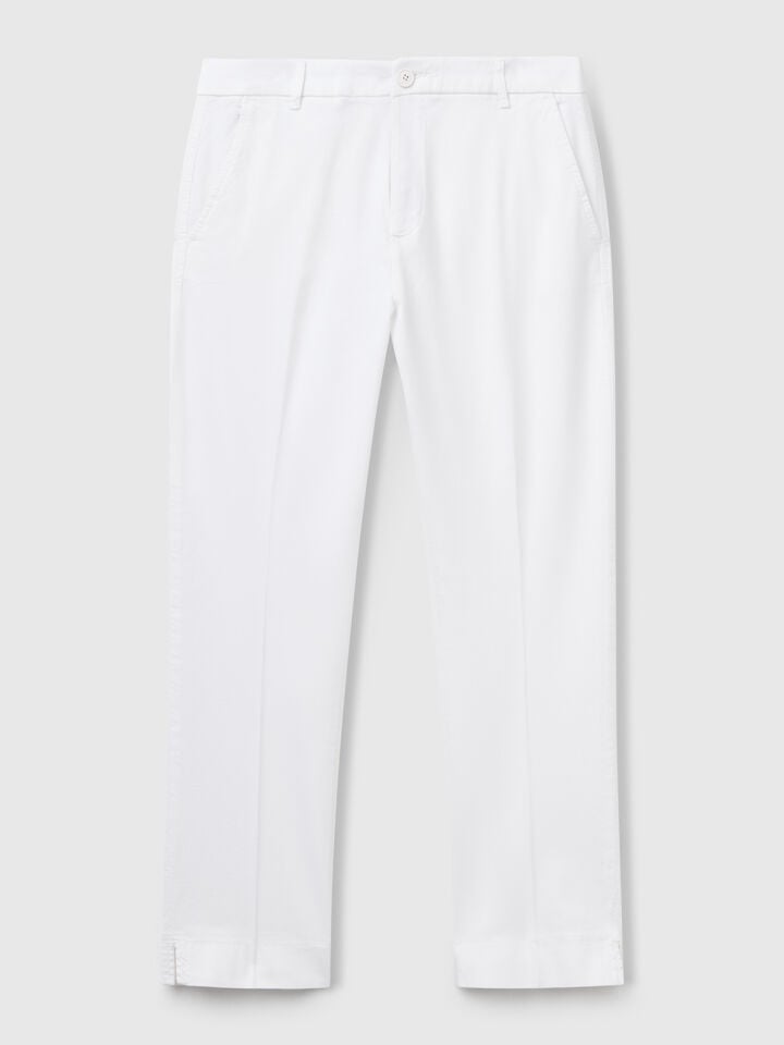 Benetton Cropped Chinos In Stretch Cotton White