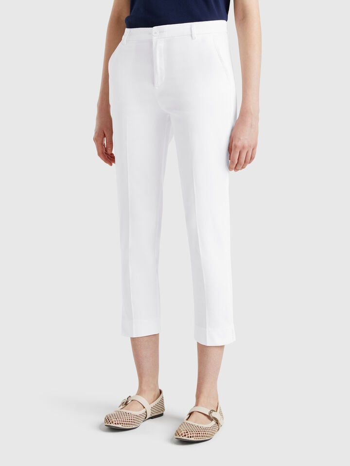 benetton Cropped chinos in stretch cotton White