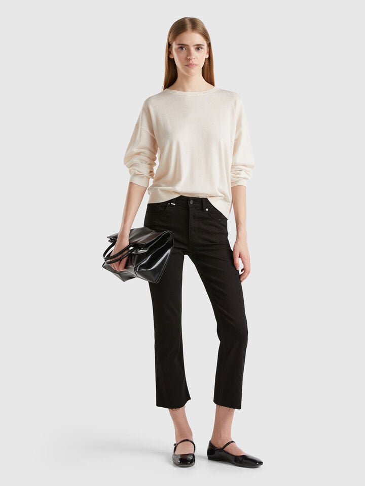 Benetton Cropped Jeans In Cotton Black