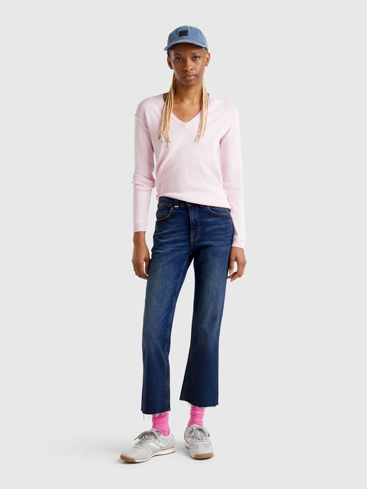 Benetton Cropped Jeans In Cotton Blue