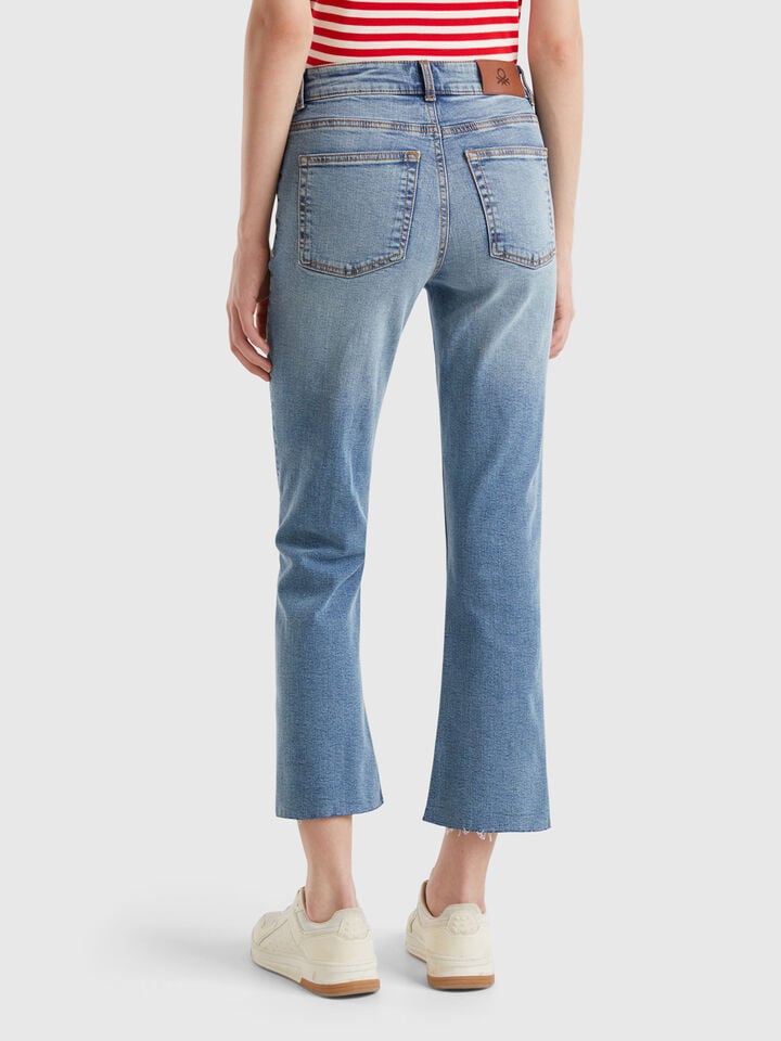 Benetton Cropped Jeans In Cotton Light Blue